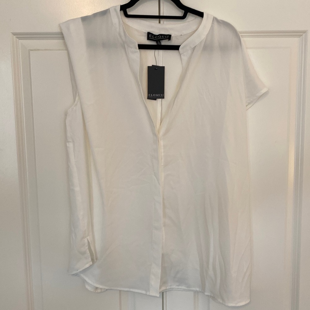 Eloquii NWT notch collar sleeveless white button down top, Size 22